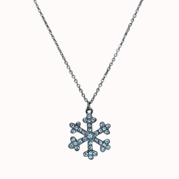 Snowflake Pendant Necklace Rhinestones Silver-Tone Chain By Sarah Coventry - Picture 2 of 9